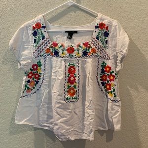 Forever 21 White Embroidered Top
